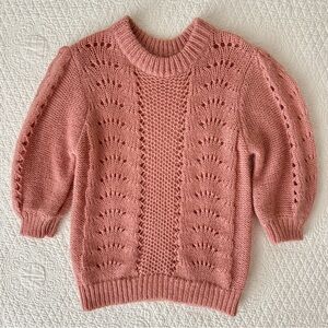 NA-KD Pink Short Balloon Sleeve Open Knit Sweater Pointelle Women's M